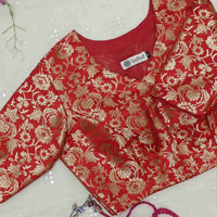 Bright Red Jaal Banarasi Brocade Readymade Blouse | Godhuli