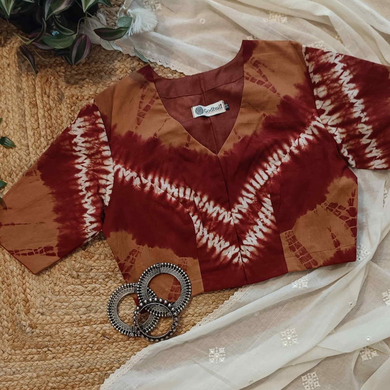 Brown Maroon Shibori Readymade Blouse | Godhuli