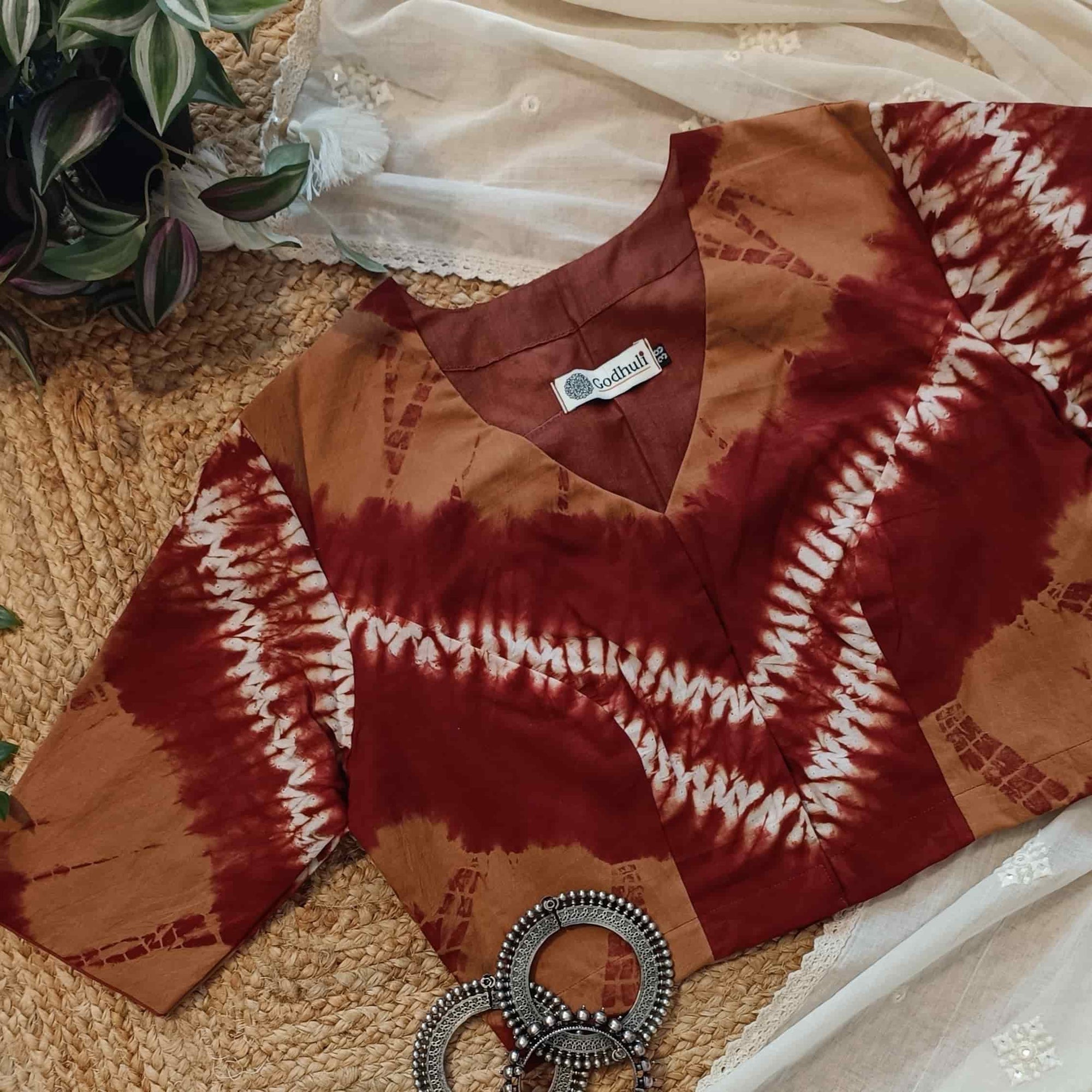 Brown Maroon Shibori Readymade Blouse | Godhuli