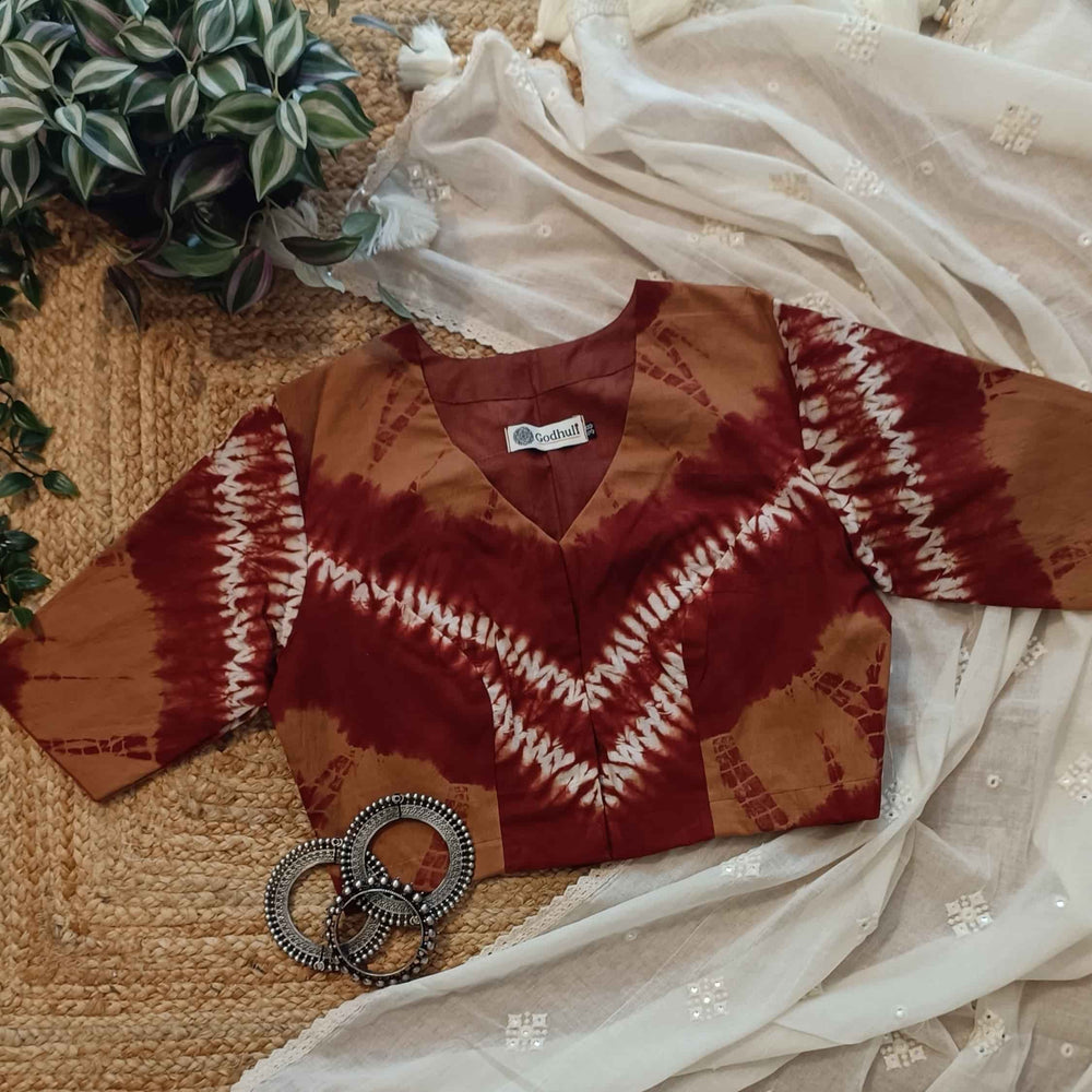 Brown Maroon Shibori Readymade Blouse | Godhuli
