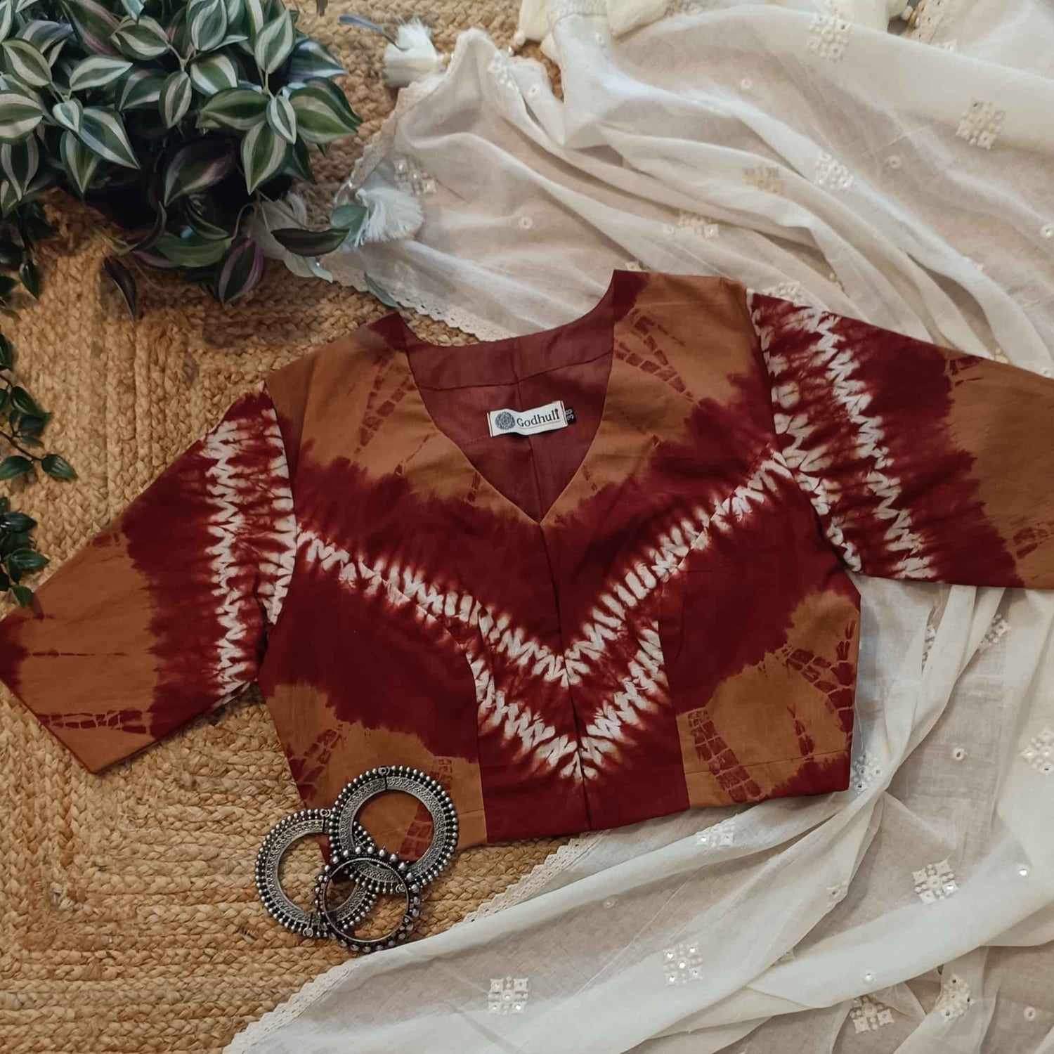 Brown Maroon Shibori Readymade Blouse | Godhuli