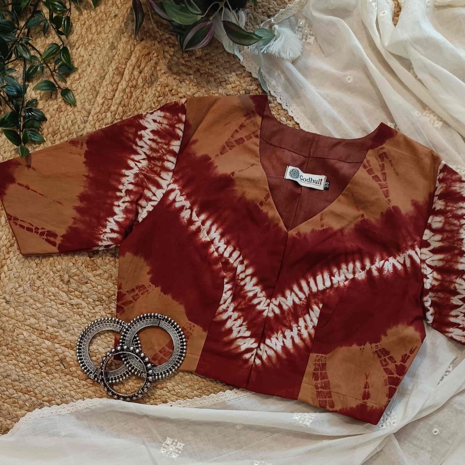Brown Maroon Shibori Readymade Blouse | Godhuli