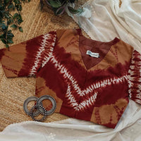 Brown Maroon Shibori Readymade Blouse | Godhuli