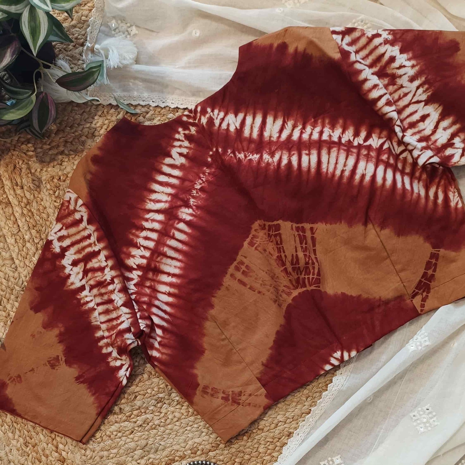 Brown Maroon Shibori Readymade Blouse | Godhuli