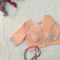 Candy Peach Cut Work Embroidered Readymade Blouse | Godhuli