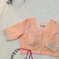 Candy Peach Cut Work Embroidered Readymade Blouse | Godhuli