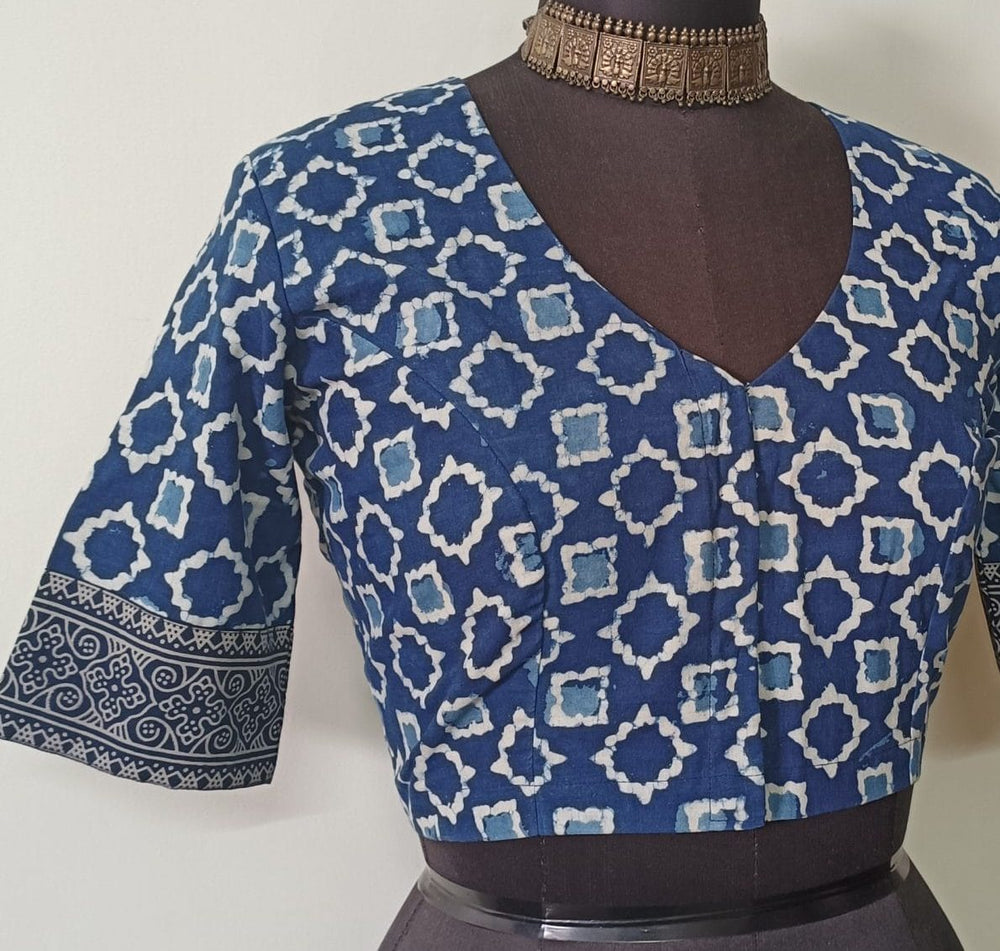 Dabu Indigo Mughal Print Readymade Blouse | Godhuli