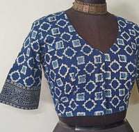 Dabu Indigo Mughal Print Readymade Blouse | Godhuli