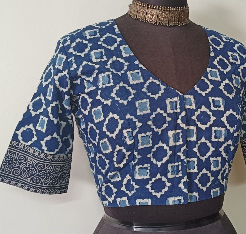 Dabu Indigo Mughal Print Readymade Blouse | Godhuli