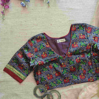 Dark Blue Gaji Silk Patola Readymade Blouse | Godhuli
