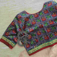 Dark Blue Gaji Silk Patola Readymade Blouse | Godhuli