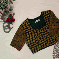 Dark Green Ajrakh Cotton Readymade Blouse | Godhuli