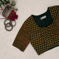 Dark Green Ajrakh Cotton Readymade Blouse | Godhuli