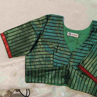 Dark Green Gaji Silk Stripes Readymade Blouse | Godhuli