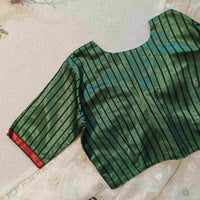 Dark Green Gaji Silk Stripes Readymade Blouse | Godhuli