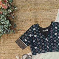 Dark Green Ikat Readymade Blouse | Godhuli