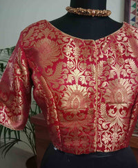 Deep Red Kimkhab Banarasi Brocade Readymade Blouse | Godhuli