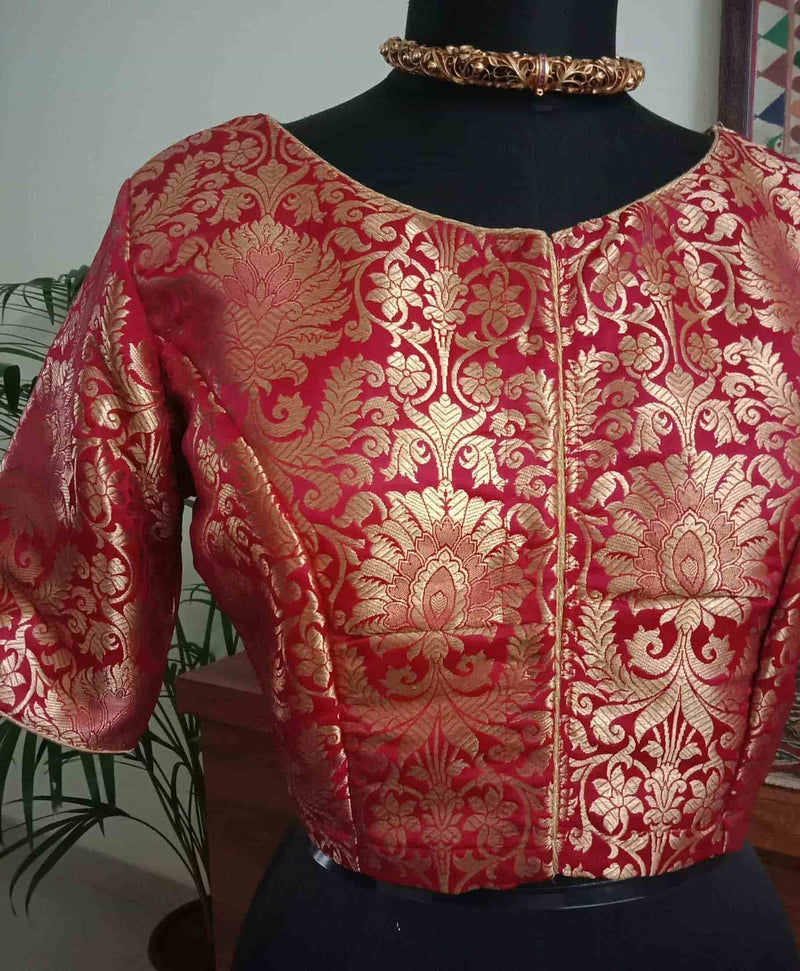 Deep Red Kimkhab Banarasi Brocade Readymade Blouse | Godhuli