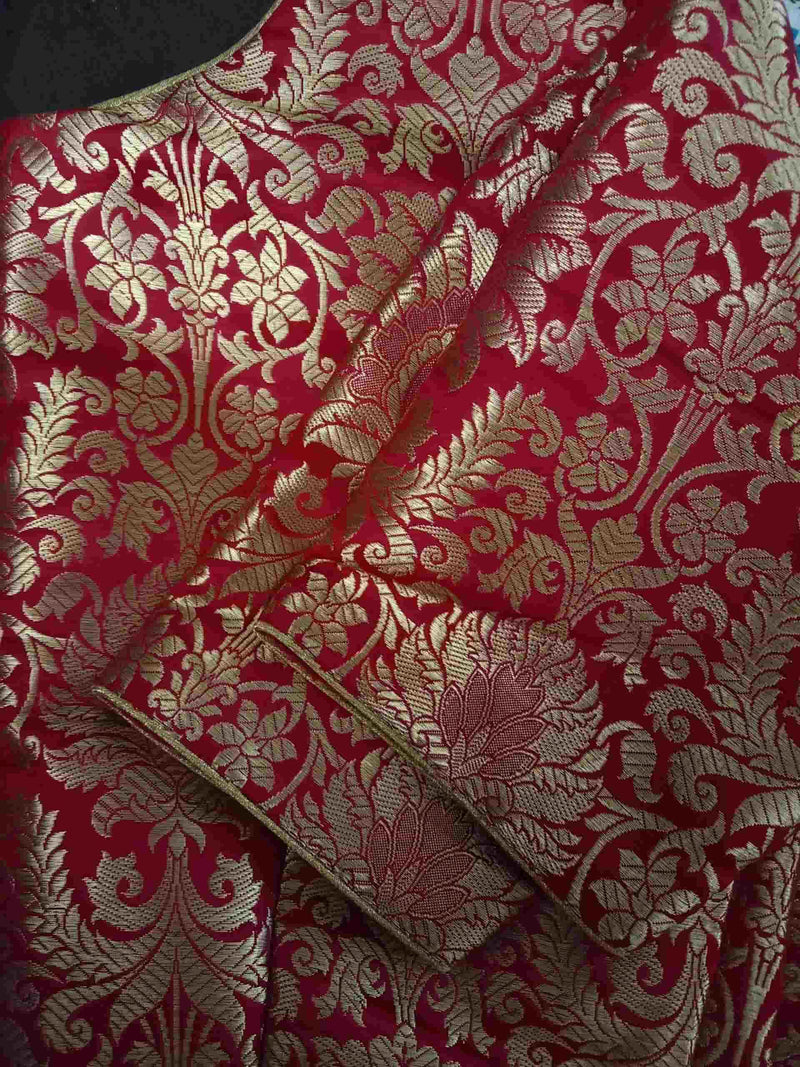 Deep Red Kimkhab Banarasi Brocade Readymade Blouse | Godhuli