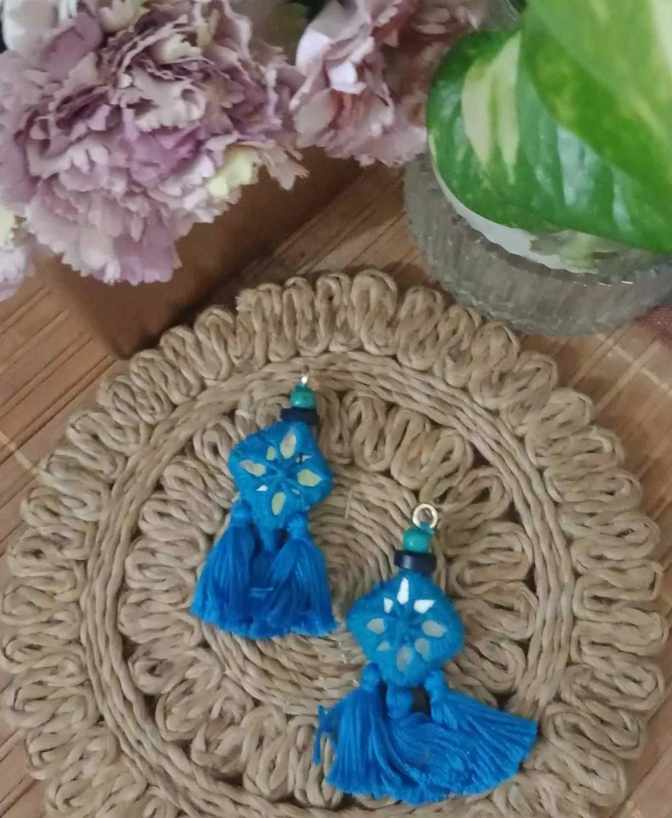 Buy Firozi Blue Handmade Mirrorwork Tassels | Godhuli