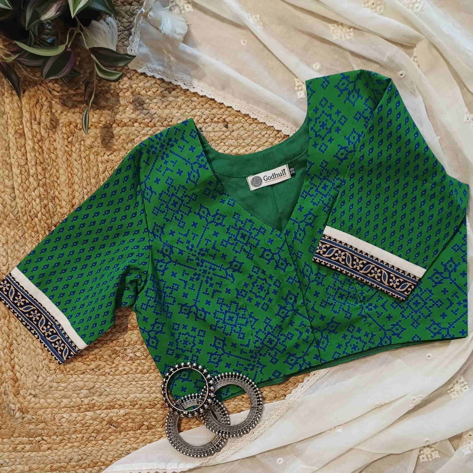 Forest Green Gamathi Readymade Blouse | Godhuli