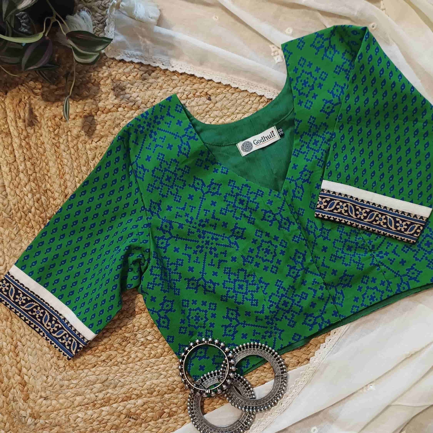 Forest Green Gamathi Readymade Blouse | Godhuli