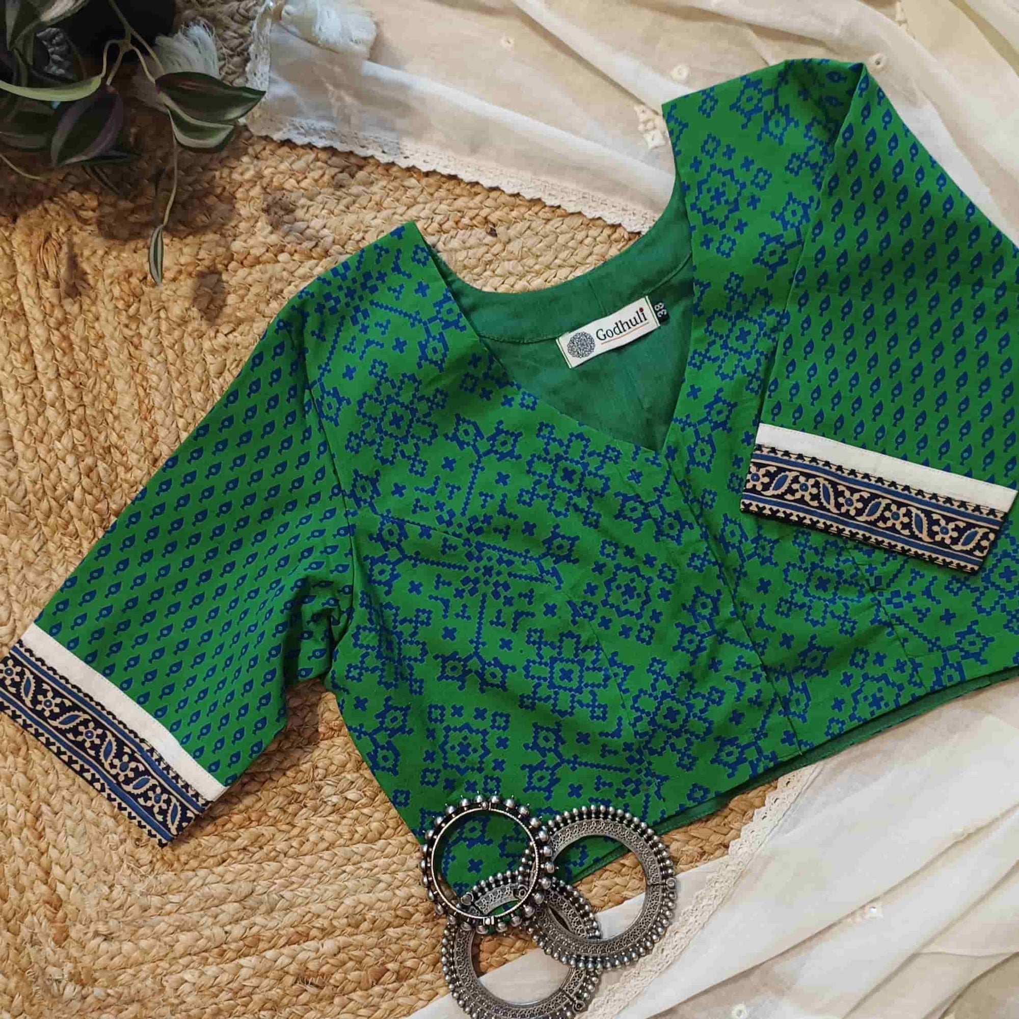 Forest Green Gamathi Readymade Blouse | Godhuli
