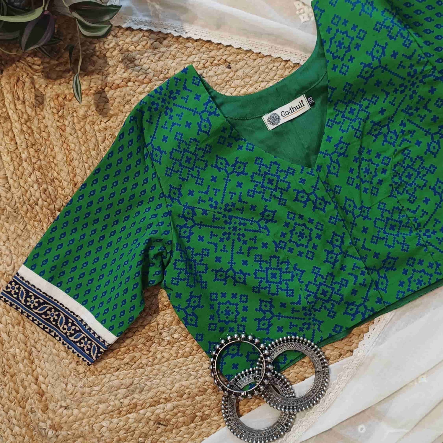 Forest Green Gamathi Readymade Blouse | Godhuli