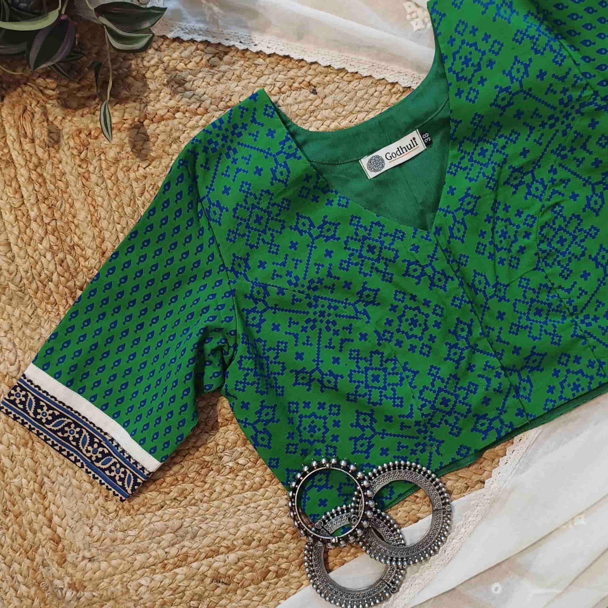 Forest Green Gamathi Readymade Blouse | Godhuli