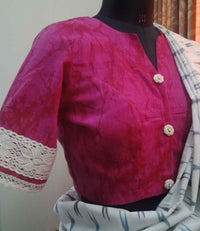 Fuschia Brush Print Readymade Blouse | Godhuli