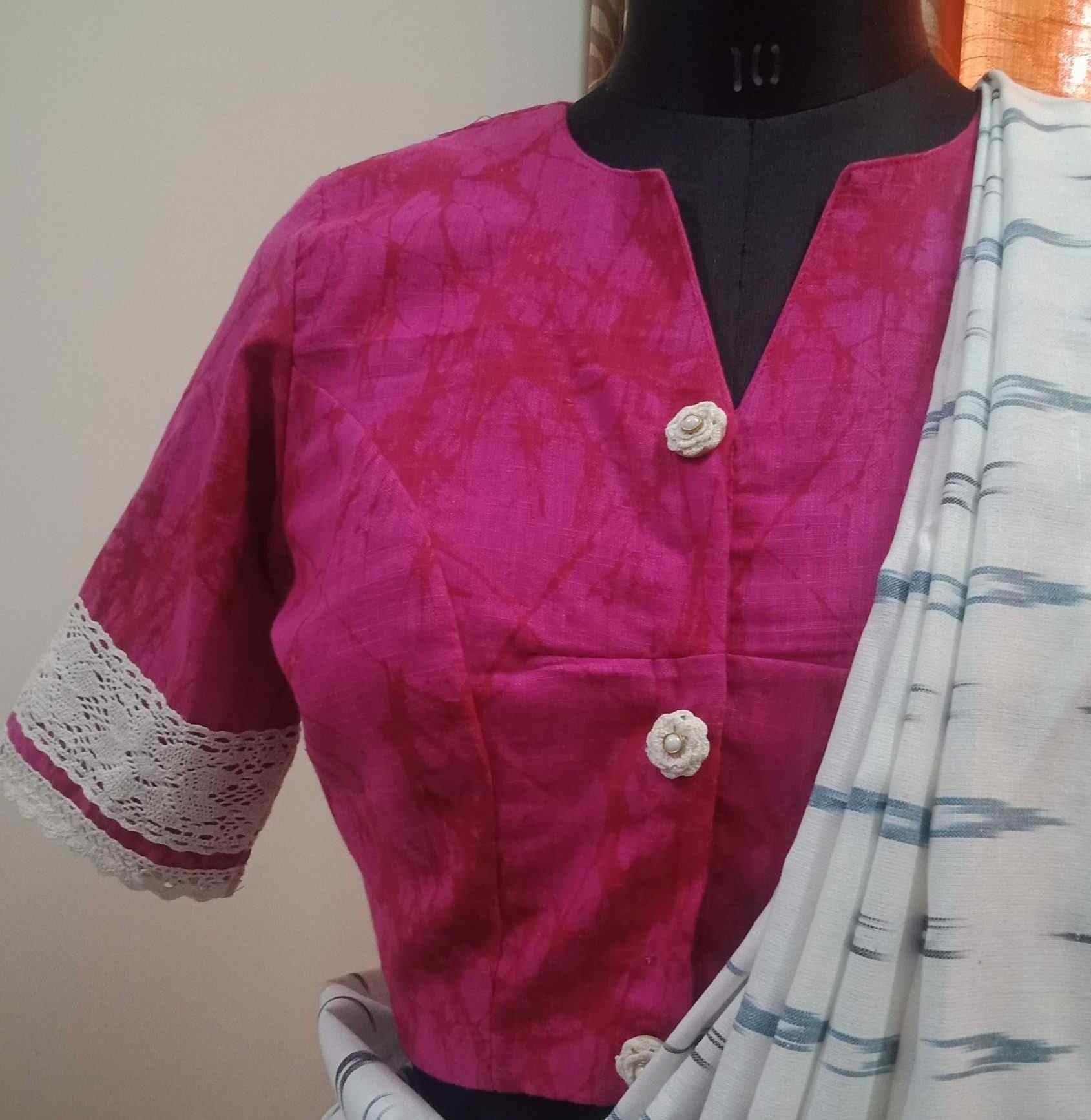 Fuschia Brush Print Readymade Blouse | Godhuli