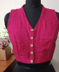 Buy Fuschia Pink Cut Work Sleeveless Blouse | Godhuli