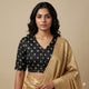 Black Zari Floral Motif Satin Silk Brocade Readymade Blouse | Godhuli