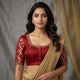 Maroon Gaji Silk Brocade Sleeves Aari Work Readymade Blouse | Godhuli