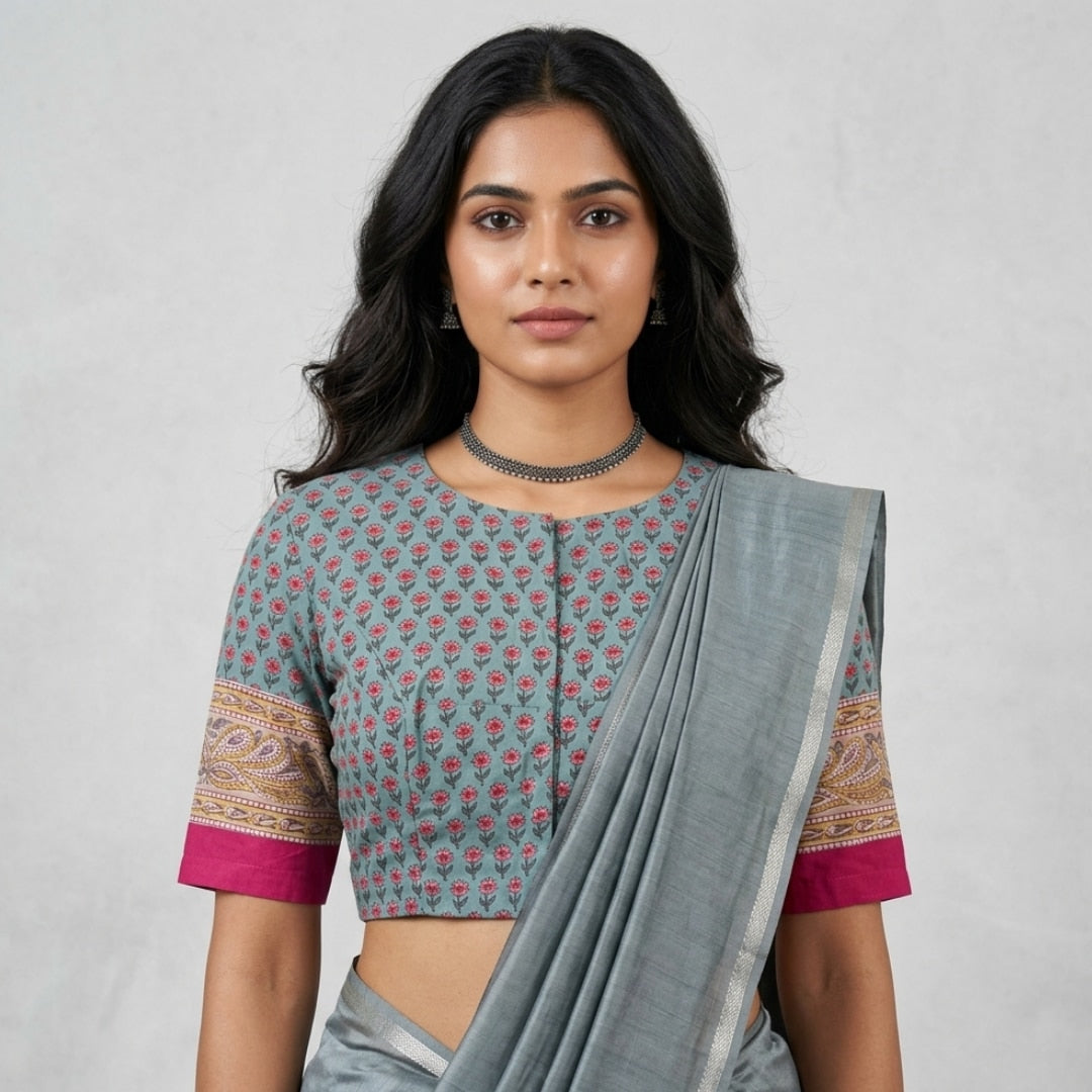 Buy Pastel Powder Blue Floral Print Blouse | Godhuli