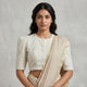 Ivory Mirrorwork Bengali Sleeves Readymade Blouse | Godhuli