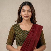Dark Green Ajrakh Cotton Readymade Blouse | Godhuli