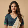 Navy Blue-Green Gamathi Readymade Blouse | Godhuli
