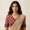 Maroon Dabu Print Readymade Blouse with Maroon Patchwork Sleeves | Godhuli