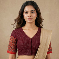 Maroon Orange Dotted Gamathi Readymade Blouse | Godhuli