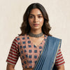 Buy Maroon Dabu Blouse with Checkered Patchwork Sleeves | Godhuli