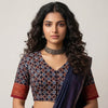 Black Mauve Mughal Print Ajrakh Readymade Blouse | Godhuli