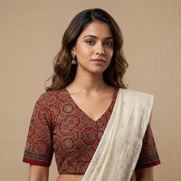 Maroon Ajrakh Readymade Blouse with Sleeves | Godhuli