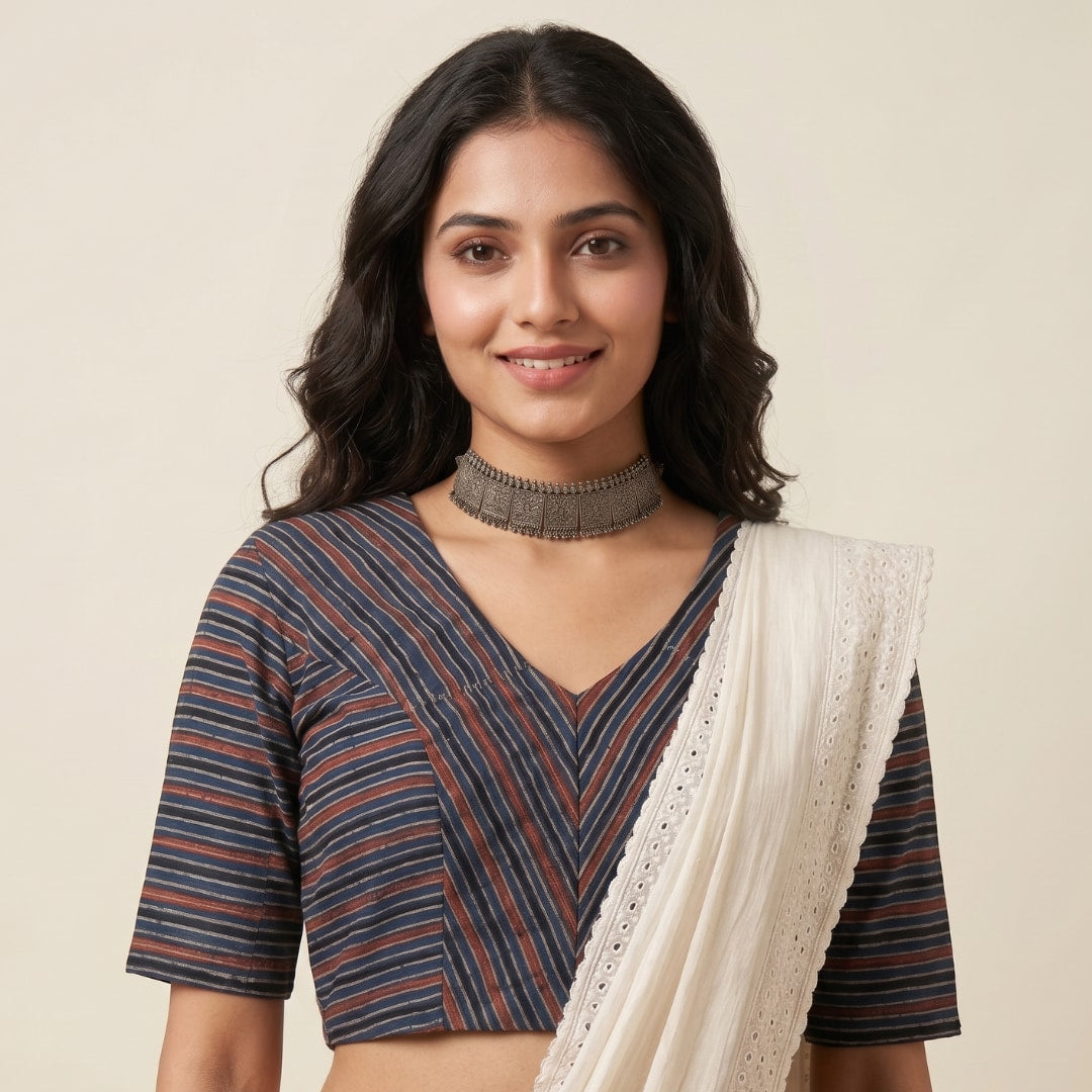 Buy Ajrakh Stripes Blouse | Godhuli