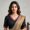 Black Readymade Blouse with Red Mirrorwork | Godhuli