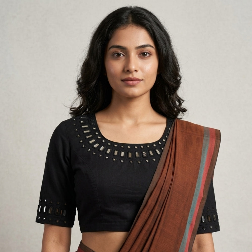 Black Readymade Blouse with Handcrafted Mirrorwork | Godhuli