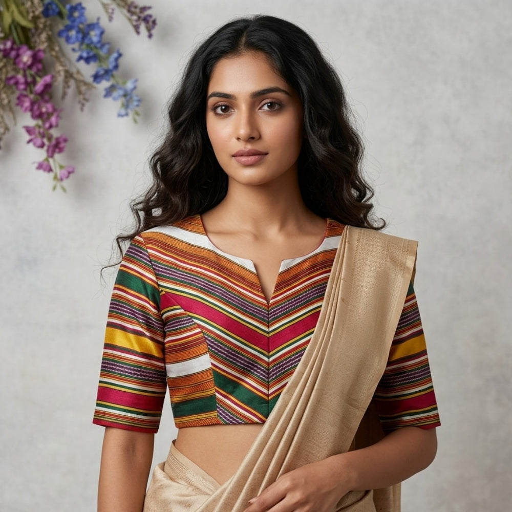 Rani Green Multicoloured Gaji Silk Readymade Blouse | Godhuli