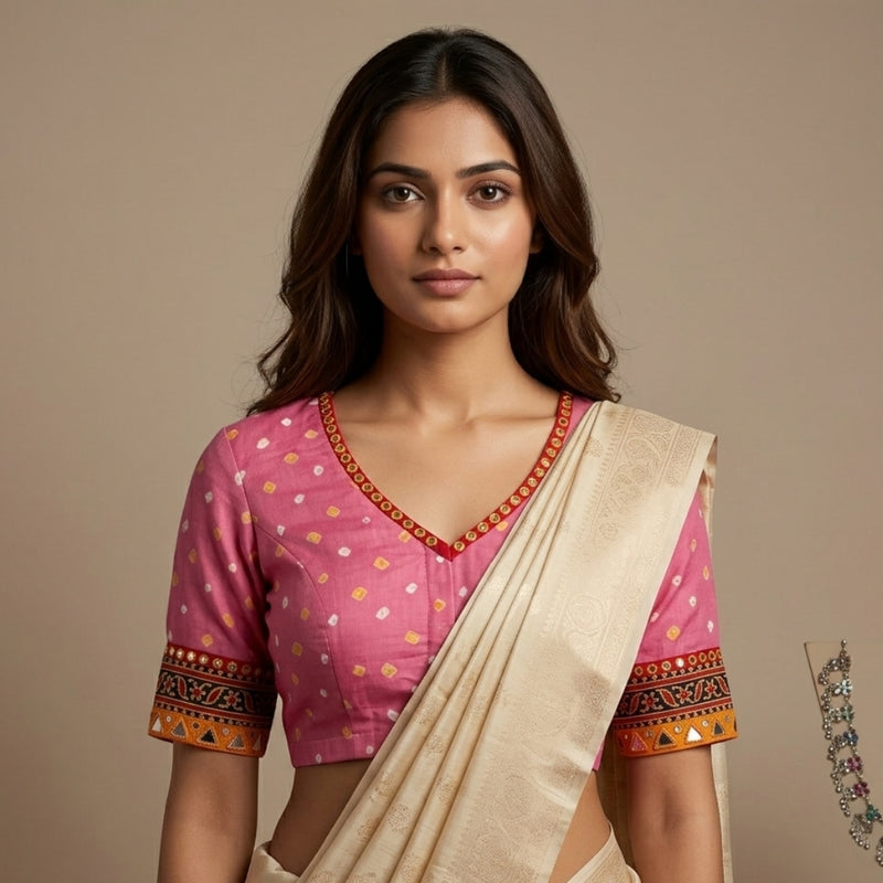 Pink Bandhani Readymade Blouse | Godhuli