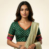 Green Bandhani Readymade Blouse with Rani border Mirror Work | Godhuli