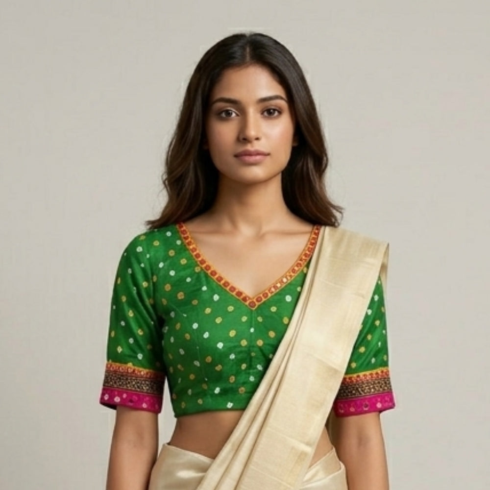Mehandi Green Bandhani Readymade Blouse | Godhuli